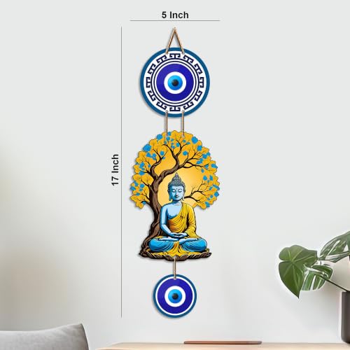 Image of Artvibes Buddha Under Bodhi Tree Wall Hanging with Evil Eye Protection Charm | Spiritual Meditation Decor for Peace | Harmony and Positive Energy | Wall Art for Living Room | Yoga Room (WH 8595N)
