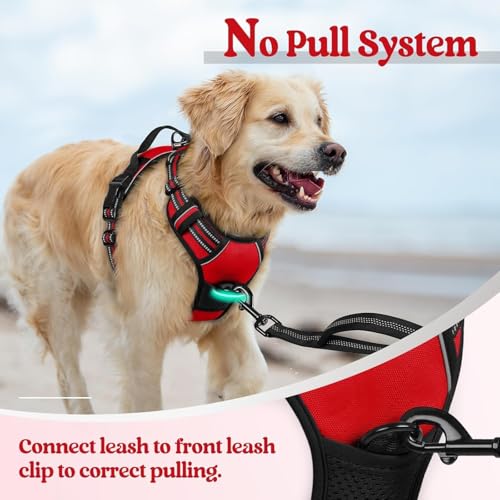 Image of Lyrovo Adjustable No-Pull Dog Harness with Leash Set for Small, Medium & Large Dogs - Reflective, Breathable, Comfortable Vest Harness for Training & Walking (Red, XL (35-60Kg))