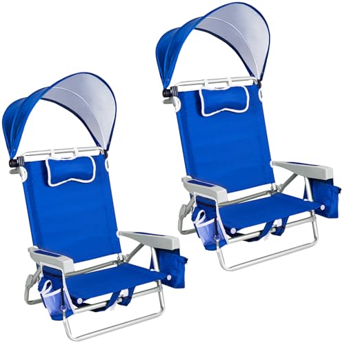 Romswi Extra Wide Beach Chair with Canopy, Royal Blue