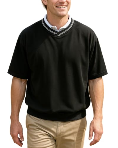 Akwa Men’s Crew Neck Golf Short Sleeve Windshirt Lightweight Waterproof Pullover Sweater Pockets Made in USA Outerwear