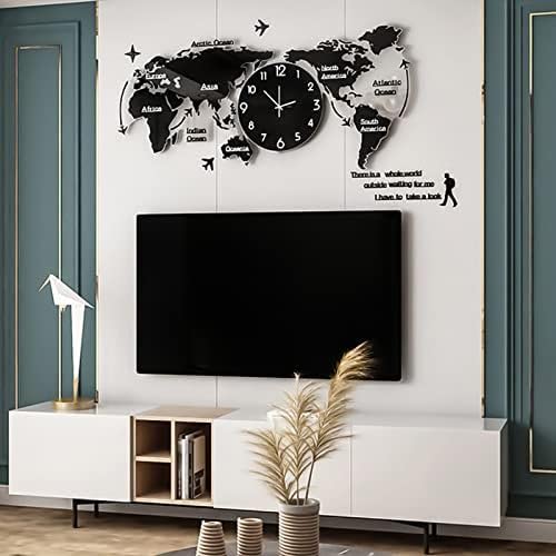 Grande Orologio da Parete Decorativo per Soggiorno Orologio da Parete Gigante Creativo con Mappamondo Moderno Funzionamento a Batteria Silenzioso Senza ticchettio per Camera da Letto Cucina