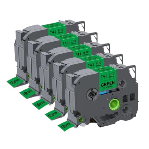 2 5PCS TZE 241���x���e�[�v18mm TZE241 TZE641 141 441 541��PTD600���x�����[�J�[�}�V��(5PK Black on Green)