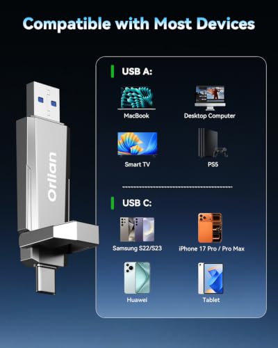 Image of Orlian 512G External Portable SSD USB Solid State Drive, Up to 1000MB /s USB 3.2 Gen 2 Solid State, Type C + A Dual Drive for Phone /Android Laptops /Windows /Mac, Silver