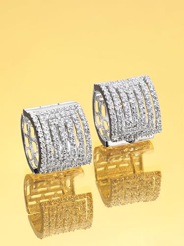 Image of Rubans Earrings Crystal Studded Trendy & Zirconia Demi Fine Hoop Party Look Jewellery Gift for Women & Girls