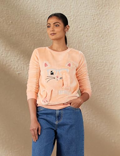 Image of Max Polyester Women Embroidered Round Neck Hooded Sweatshirt