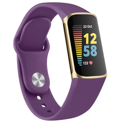 Image of Tobfit Silicone Strap for Fitbit Charge 6 / Fitbit Charge 5 Fitness Tracker, Soft Adjustable Replacement Band with Hidden Buckle, Sport Wristband for Men Women