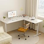 ERGOMAKER 160 * 140CM L -Shaped Electric Standing Desk Adjustable Height, L Shape Corner Standing Office Stand Up Desks with Splice Board, Computer Home Office Standing Desk, White