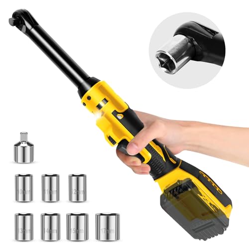 Cordless Ratchet Wrench Set Compatible with Dewalt 18V 20V, 80N.m 3/8" Electric Ratchet Driver with 7 Sockets, 1/4" Adapter,18V Powered Ratchet Wrench with LED Light
