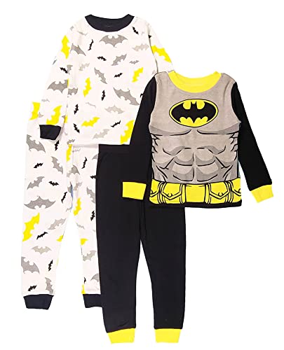 DC Comics Boys' Batman Four-Piece Pajama Set, Grey Bat, 4