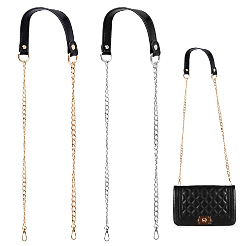 VINLINGDAI 2 Stücke PU Leder Ersatzkette Kette Taschengurt, Geldbeutel Schultergurt Metall, Griff Tasche Kette,für Tragegurt Tasche, Geldbörse, Handtaschen DIY Zubehör (Schwarzes,Silber) Cover
