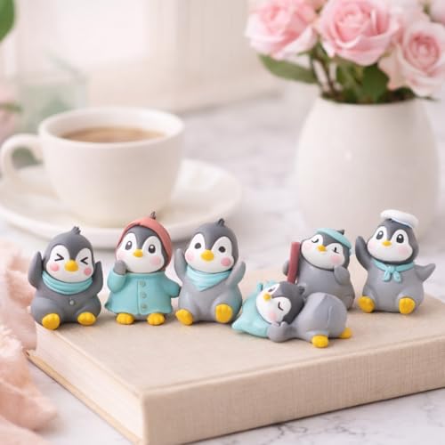 Image of Cute Penguin Miniature Figurines Set of 6 for Home Decor, Car Dashboard & Office Desk Decoration, Resin Decorative Showpieces, Gift Item for Kids, Couples & Friends (Set of 6)