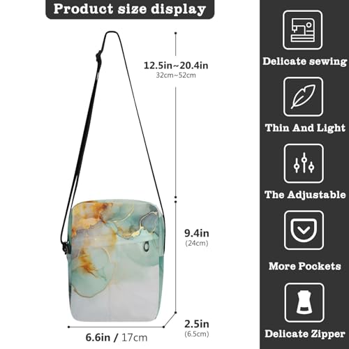 Crossbody Bag Green Gold White Marble Messenger Bag for Women Men Purse Shoulder Bag Satchel Bag with Adjustable Strap 214B40463