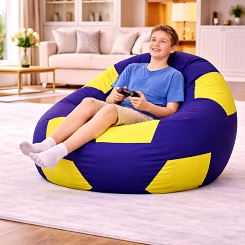 Image of RnS Rest 'n' Sleep - Bean Bag Football Chair Filled with Beans, with 1 Year Warranty (Yellow /Royal Blue, XXXL)
