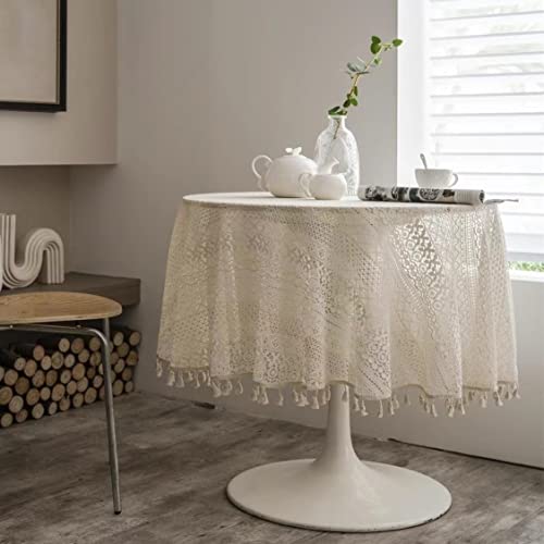 Beige Round Lace Tablecloths with Tassels,...