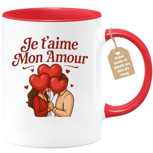 quotedazur Café-Croissant - Mug Saint-valentin Coeur - Tasse Romantique Idée Message Je T'aime Mon Amour Homme Femme - Cadeau Original Pour Couple Amoureux...