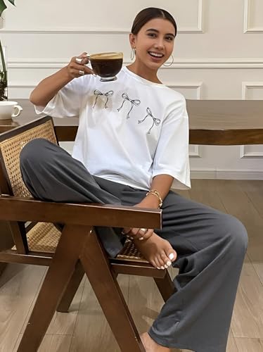 Image of KSHS Printed Round Neck Short Sleeve Nightsuit Set | Pajama Set | Casual Night Dress for Women