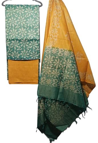 Image of STB-SILK TEXTILES BHAGALPUR Women's Bhagalpuri Cotton Silk Batik Print Unstitched Salwar Suit Dress Material With Dupatta | Women's Dress Material For Girls