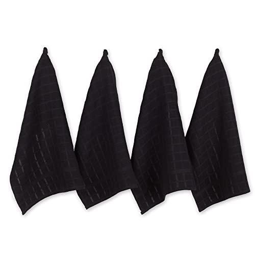 DII Windowpane Dishtowel Set, Cotton, Black Solid, 16x26, 16x26"