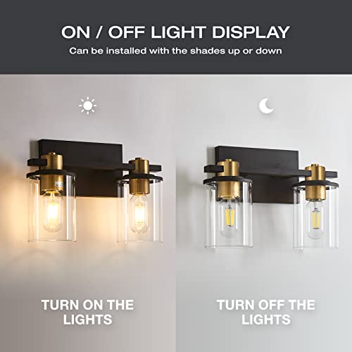 stambord 2 Light Bathroom Vanity Light, Black and Gold Bathroom Light Fixtures, Sconces Wall Lighting with Glass Shade, Modern Farmhouse Vanity Lighting fixtures for Bathroom, Bedroom, Hallway - Thumbnail 3