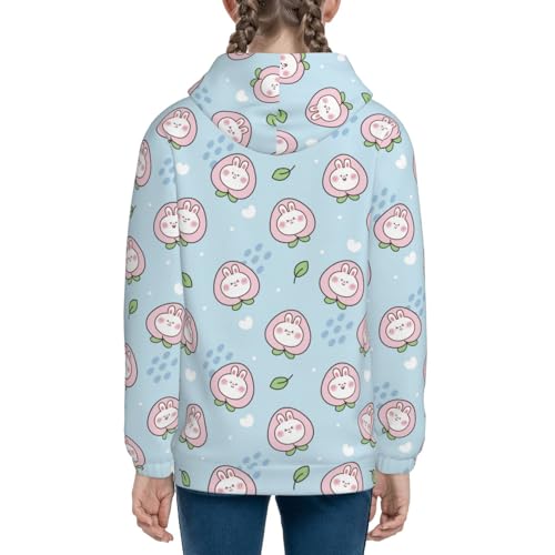 Rabbit Face with Peach Kid Hoodies Boys Zip Up Sweatshirts Girls Pullover with Pocket 5