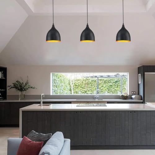 Image of GreyWings Modern Hanging Pendant Light for Ceiling - Black Aluminium Dome, Antique Decor, E-27 Holder, (Bulb is not Included) Pack of 1