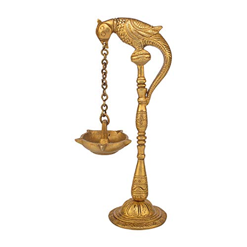 Five-Wick Peacock Hanging Oil lamp with Stand - Brass Statue