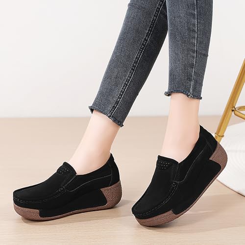 Image of YING LAN Women Slip On Loafers Comfort Suede Moccasins Wide Low Top Shoes