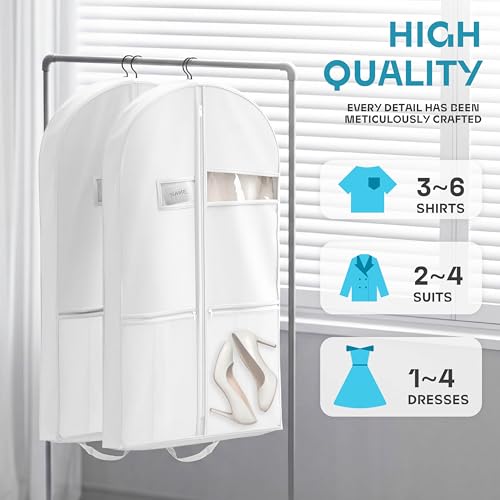 Image of 43 inch Travel Garment Bag with Accessories Zipper Pocket, Heavy Duty Suit Bag for Suits, Tuxedos, Dresses, Coats, White, 1 pack