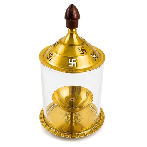 Image of DSH Brass Akhand Diya Decorative Brass Glass Oil Lamp and Tea Light Holder for Diwali Pooja and Gift Item. (S)