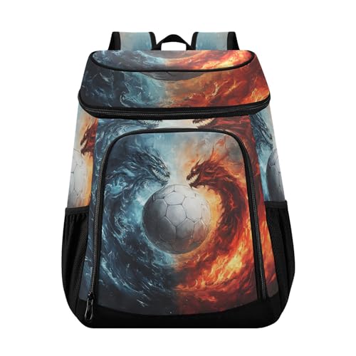 Funny Dragons Around Soccer Cooler Backpack Cooler Insulated Leak Proof Lunch Backpack 36 Cans Waterproof Soft for Men Women Picnic Hiking Camping Beach