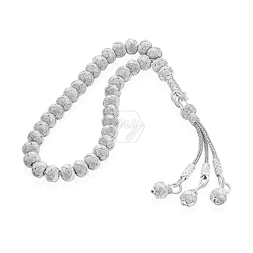 1000 Ct Silver Turkish Kazaz Hand Knitted Islamic Prayer Beads Tasbeeh Rosary