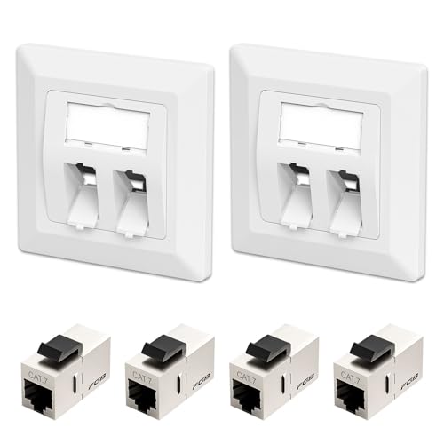 FGB keystone Lot de 2 prises réseau + 4 modules CAT7 - Câble patch femelle vers femelle - Coupleur réseau Ethernet - Panneau de brassage 10 Gbit/s STP