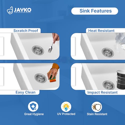 Image of JAYKO Quartz Acrylic Kitchen Sink for Modular Kitchen | Granite Finish, Scratch & Heat Resistant | Easy to Clean & Stylish Sink for Home (WI, 16x18in)