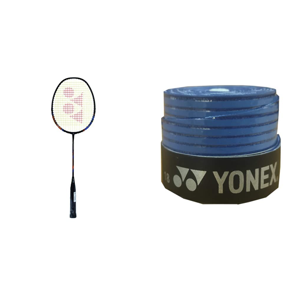 YONEX Nanoray Light 18i Carbon Fibre, Graphite Badminton Racquet with free Full Cover -77 grams, 30 lbs Tension - YONEX ET 903 E Super Rubber Badminton Grip (Blue)