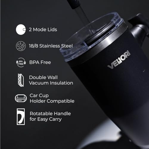 Image of Vellori1.2 Litre Tumbler with Lid and Straw | 100% Leak Proof Water, Juice, Coffee Mug for Office, Gym, Travel | Sipper with Rotating Handle (Midnight)