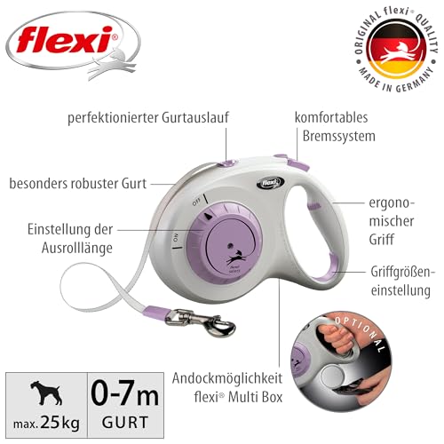flexi® Select M Gurt 0-7 m grau/lila, Roll-Leine für Hunde bis 25 kg