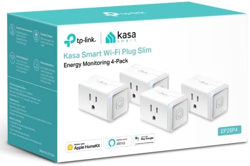 Kasa Smart Plug Mini 15A, Apple HomeKit Supported, Smart Outlet Works with Siri, Alexa & Google Home, UL Certified, App Control, Scheduling, Timer, 2.4G WiFi Only, 4-Pack (EP25P4), White