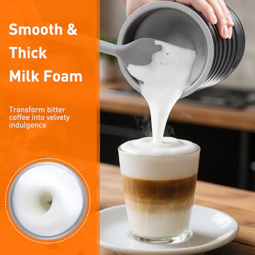 Image of Secura Electric Milk Frother, Automatic Milk Steamer, 4-IN-1 Hot & Cold Foam Maker-8.4oz /240ml Milk Warmer for Latte, Cappuccinos, Macchiato with Silicone Spatula, Quiet Operation & Shut-off (Black)