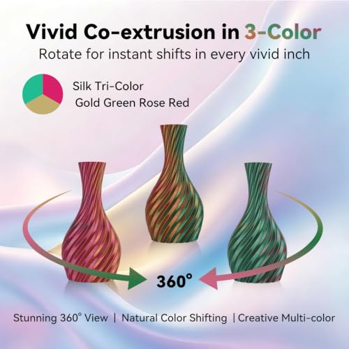 Image of Kingroon PLA Filament, Multicolor Silk PLA Filament, Tri Color 3D Printer Filament, 1.75 mm, Dimensional Accuracy + /- 0.03 mm, 1kg Spool(2.2lbs), Green Gold Red