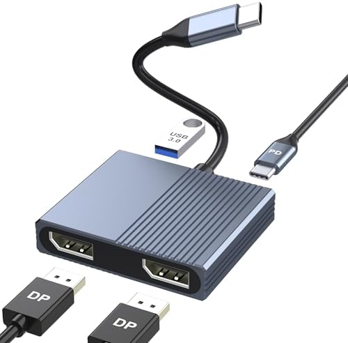 USB C to Dual DisplayPort Adapter with USB3.0/PD, 4K@60Hz 4-IN-1 ...