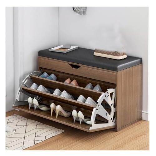 Meuble à chaussures pour entrée moderne : banc rembourré marron de 60 cm