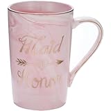 SFHMTL 12 Ounce Ceramic Tea Cup Pink Marble Coffee Mug Drinking Cup for Bridal Shower Wedding Bridesmaid Proposal (Maid of Honor)