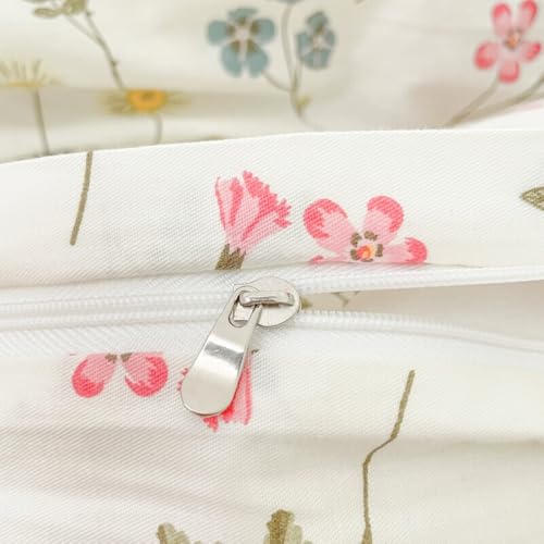 Michorinee Single Duvet Cover Set 100% Cotton Beige Pink Ditsy Flowers & Green Leaves Reversible Bedding 2pc Aesthetic Floral Quilt Cover 135x200 cm - Image 5