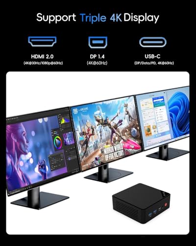 Image of Mini PC, 1 Year Office 365, Intel Pentium Gold 6500Y (up to 3.4GHz), 16GB RAM 256GB SSD, Windows 11 Desktop Computers for Home Office Business Students, Triple 4K Display via USB-C /HDMI /DP, WiFi, BT
