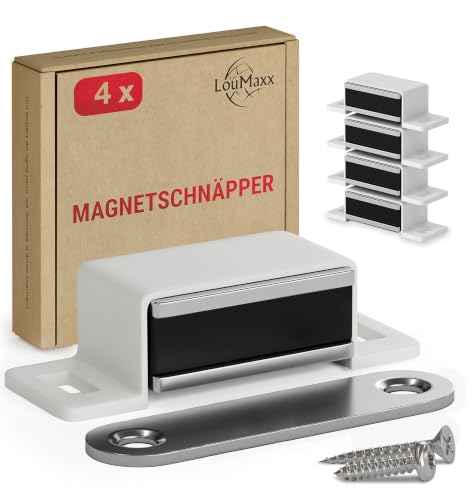 LouMaxx Magnetschnäpper stark 4er Set weiß Türmagnet für Schrank- und Möbeltüren mit 4 kg Haltekraft Magnetverschluss inkl. Montagematerial