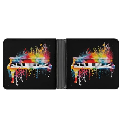 Men's Leather Wallet Bifold Wallet for Men Colorful Piano Keyboard Music Note Slim Wallet with Multiple Card Classic Passcase Mens Card Holder
