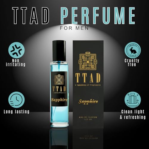 Image of TTAD Sapphire Luxury Perfume for Men 30ml | Long Lasting Aquatic Eau De Parfum | Fresh Watermelon, Lavender & Bergamot with Lotus, Jasmine, Sandalwood & Musk | Premium Daily Fragrance for Men
