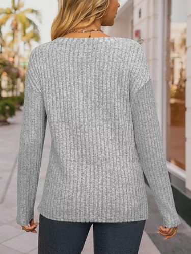 Womens Long Sleeve V Neck Shirts 2025 Fall Tops Casual Outfits Blouses Pullover Sweaters Tunic Fashion Clothes2