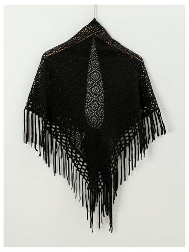 Image of Verdusa Women's Boho Fringe Crochet Shawl Hollow Out Knitted Wrap Cape Cardigan