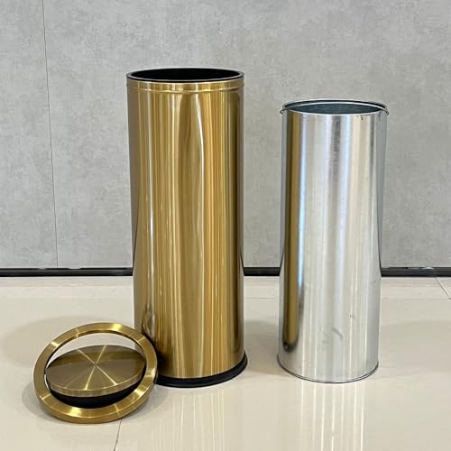 Image of Gold Trash Can, 8 Gallon Trash can with lid,Large Capacity FILP lid Kitchen Trash can for Bathroom,Shopping mall,Elevator gate,Airport, Hotel,Commercial (Gold)